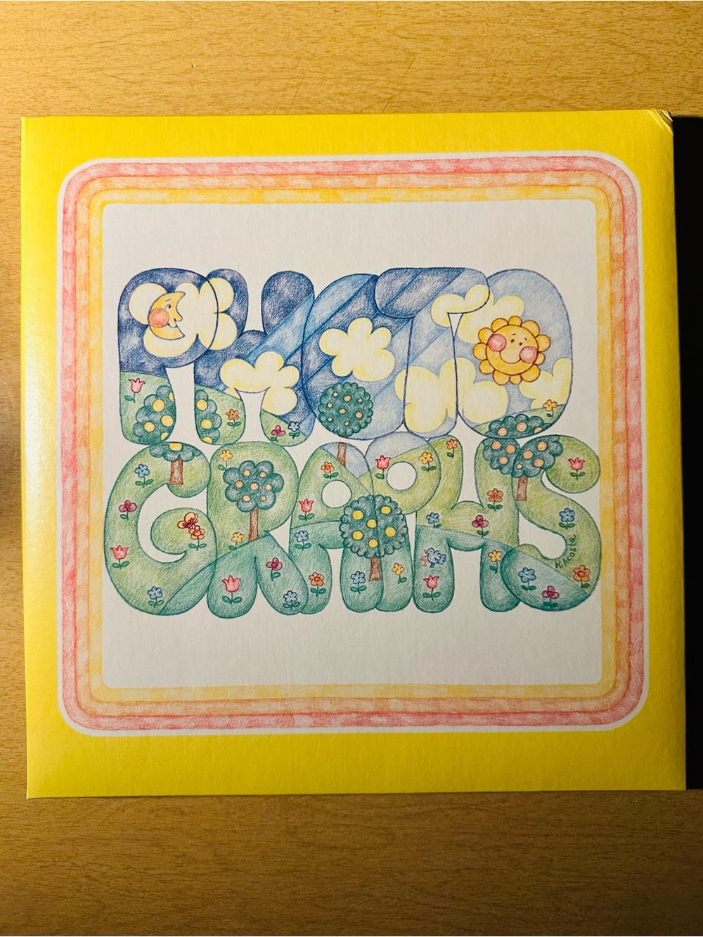 Vintage Expandable Photo Album Scrapbook with Whimsical Color Pencil Graphics